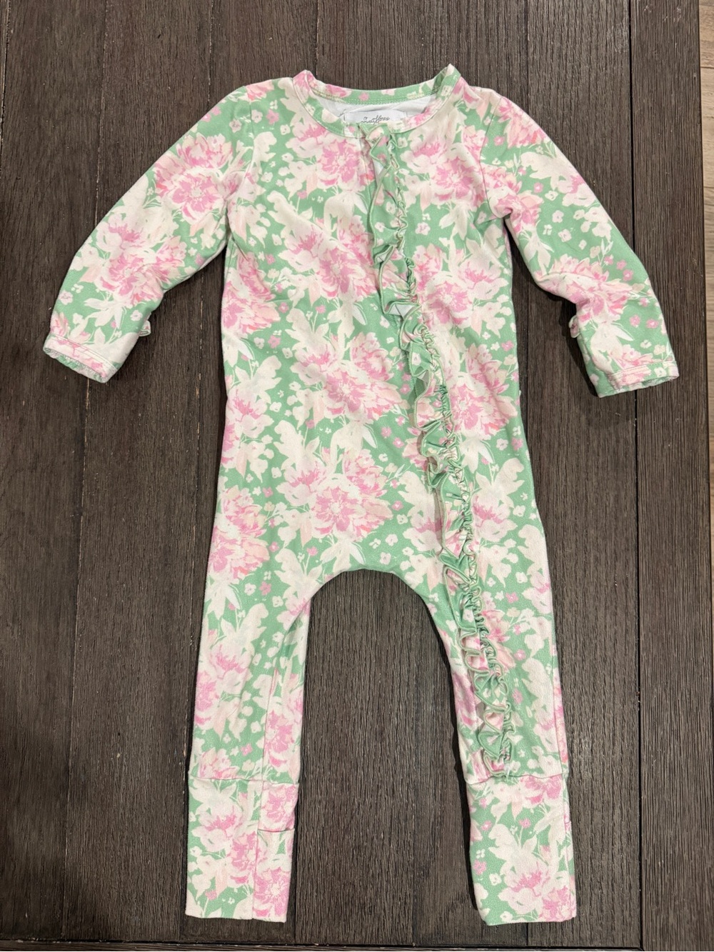 SweetHoney Pink & Mint Floral Ruffle Footie Pajamas